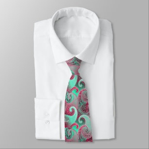 Raspberry and Aqua Paisley Pattern Tie