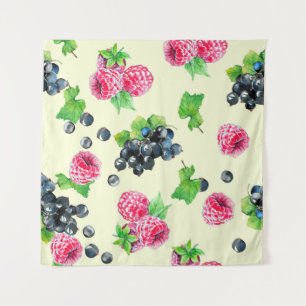 Raspberry and black currant watercolor illustratio tapestry
