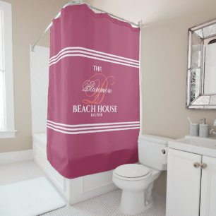 Raspberry and Coral Initial White Stripes Bath