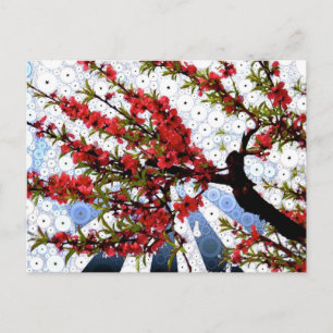 Raspberry and Cream Blossom Branch Postcard