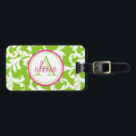 Raspberry and Lime Monogrammed Damask Print Luggage Tag<br><div class="desc">Raspberry and Lime Monogrammed Damask Print</div>