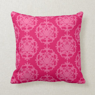 Raspberry and pink damask throw pillow