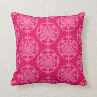 Raspberry and pink damask throw pillow