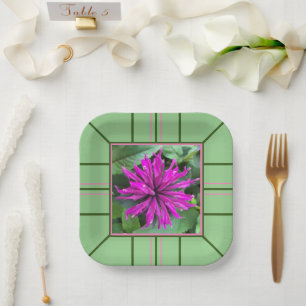 "Raspberry Bee Balm"  Square Wedding  Paper Plate
