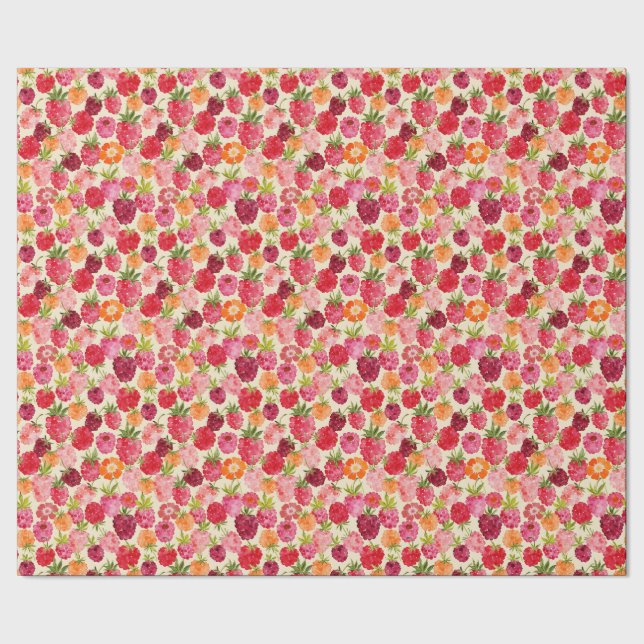 Raspberry Berry Summer Watercolor Wrapping Paper (Seam)