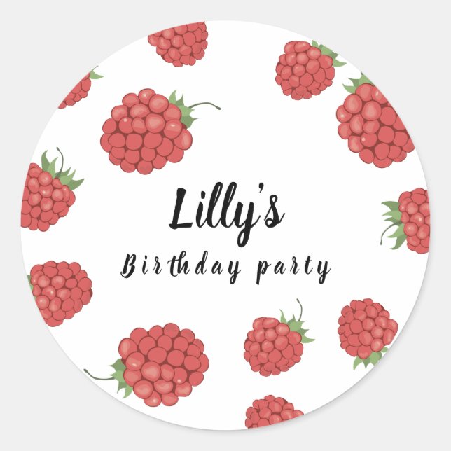 Raspberry birthday  classic round sticker (Front)