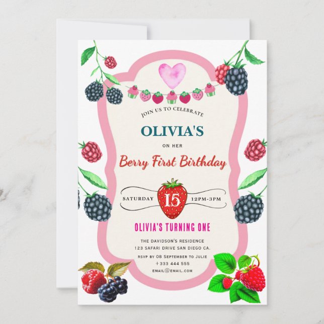  Raspberry Birthday Party Invitation (Front)