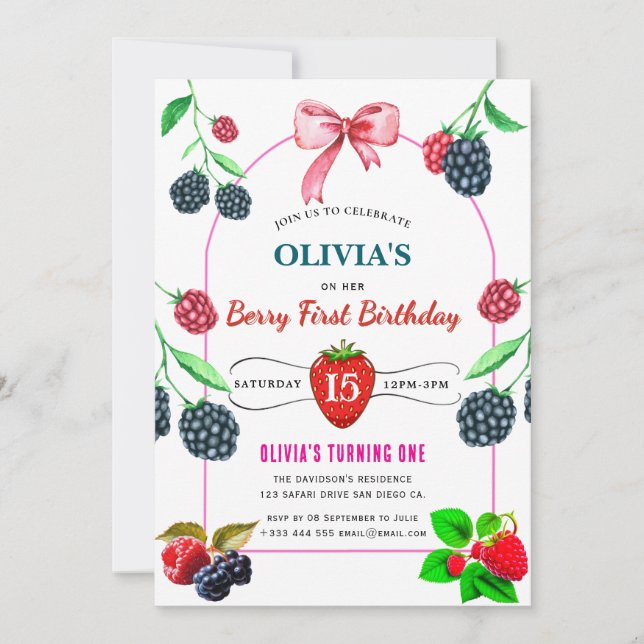  Raspberry Birthday Party Invitation (Front)