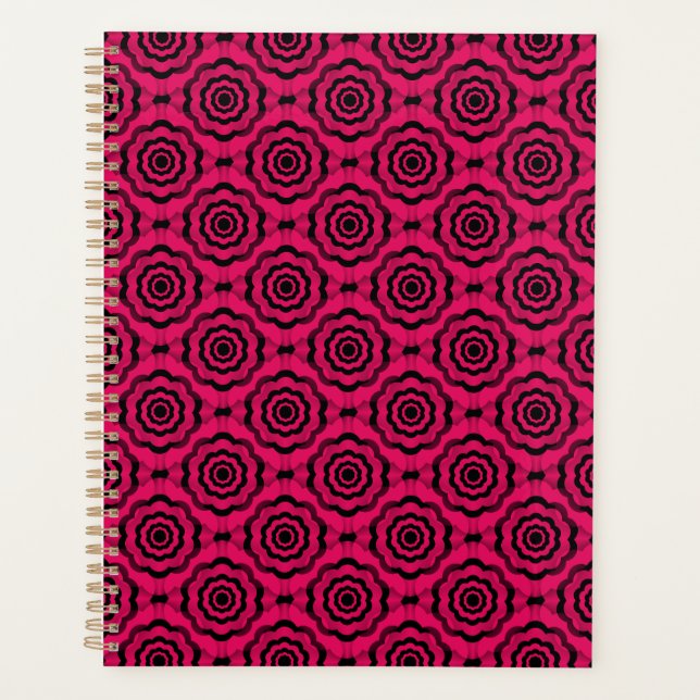 Raspberry Black Flower Seamless Pattern Planner (Front)