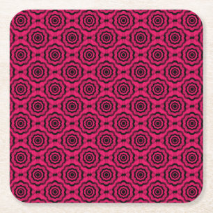 Raspberry Black Flower Seamless Pattern Square Paper Coaster