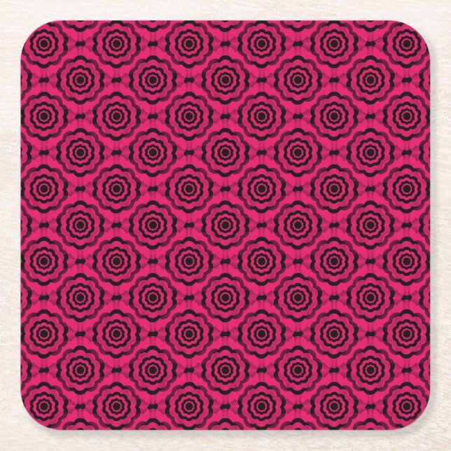 Raspberry Black Flower Seamless Pattern Square Paper Coaster (Front)