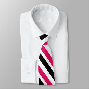 Raspberry Black White Diagonal Stripes Tie