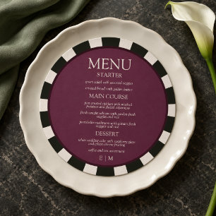 Raspberry Black & White Striped Round Wedding  Menu
