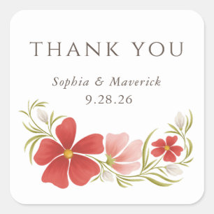 Raspberry & Blush Bold Floral Thank You Sticker