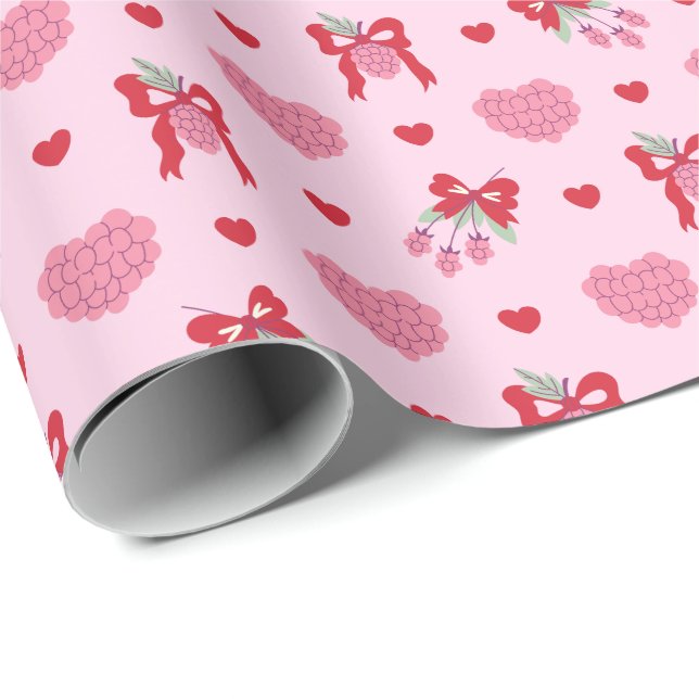  Raspberry & Bow Pattern Wrapping Paper Roll (Roll Corner)