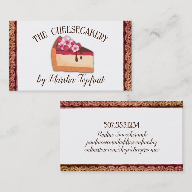 Raspberry cheesecake bakery wedding event baking business card (Front/Back)
