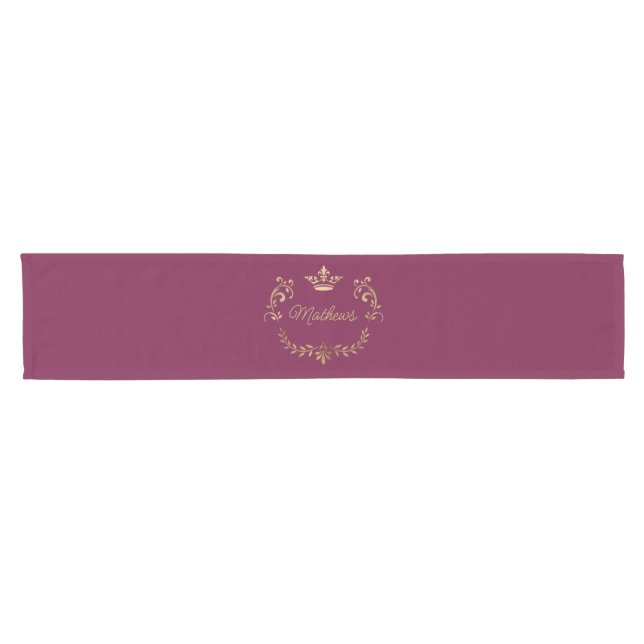 Raspberry Crown Crest Personalized  Short Table Runner (Horizontal)
