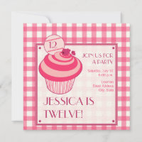 Raspberry Cupcake Birthday Party Invitation