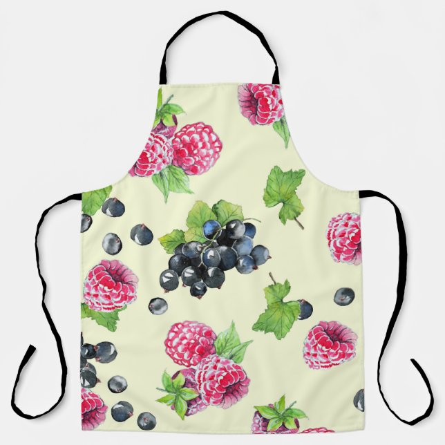 Raspberry, currant watercolor pattern apron (Front)