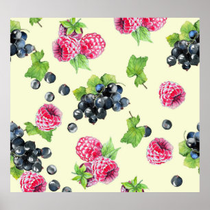 Raspberry, currant watercolor pattern poster