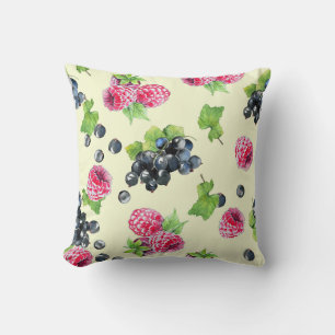 Raspberry, currant watercolor pattern throw pillow