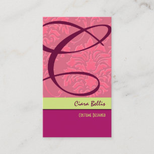 Raspberry Damask Monogram Business Card