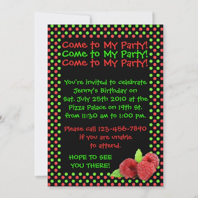 Raspberry Dots Invitation (Front)