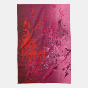 Raspberry Flurry: Abstract spatter art Kitchen Towel