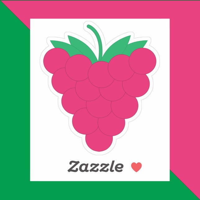 Raspberry Fruit Berry Pink ( A die cut sticker of a pink raspberry with a green stem.)