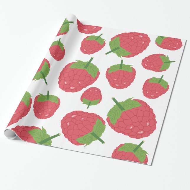 Raspberry Fruit Design Wrapping Paper (Unrolled)