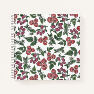 Raspberry Fruit Leaves Illustration Pattern Notebook