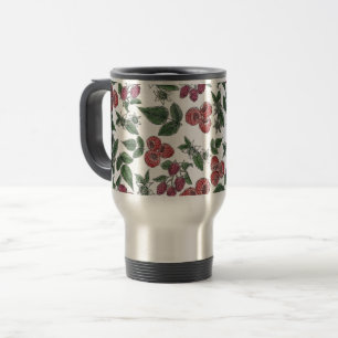 Raspberry Fruit Leaves Illustration Pattern Travel Mug