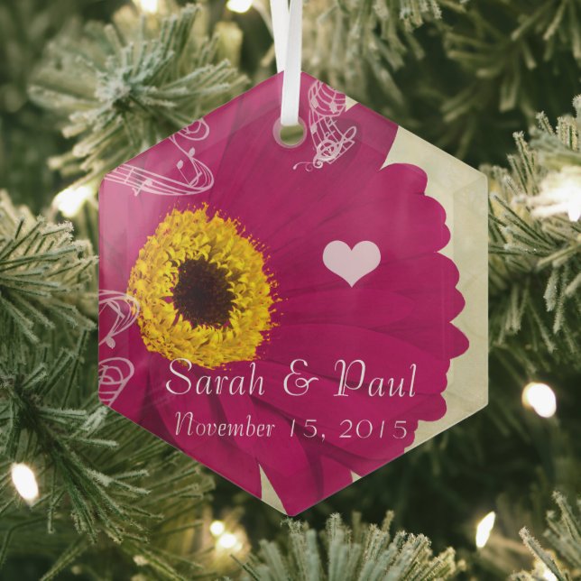 Raspberry Gerber Daisy Christmas Ornament (Insitu)