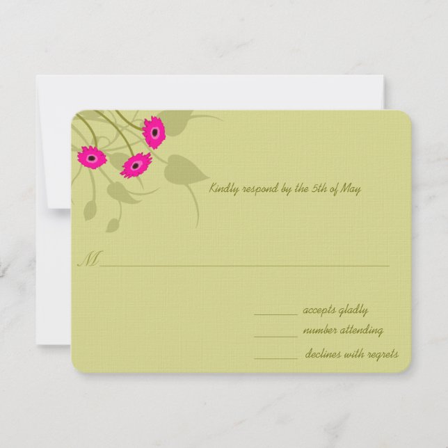 Raspberry Gerbers on Lime Wedding RSVP (Front)