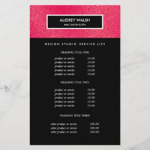 Raspberry Glitter  Black Salon Pricing & bServices Flyer