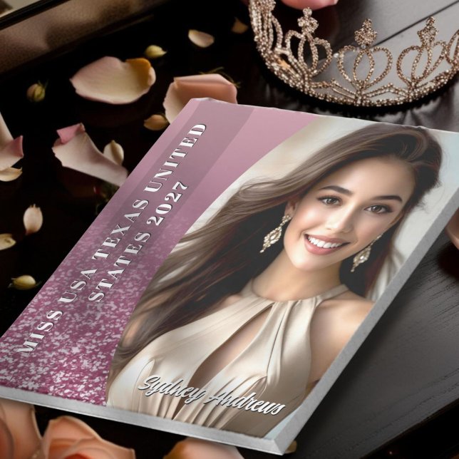 Raspberry Glitter Border Custom Photo Notepad (This raspberry sparkle notepad is perfect for pageant appearances and on-the-go titleholder events )