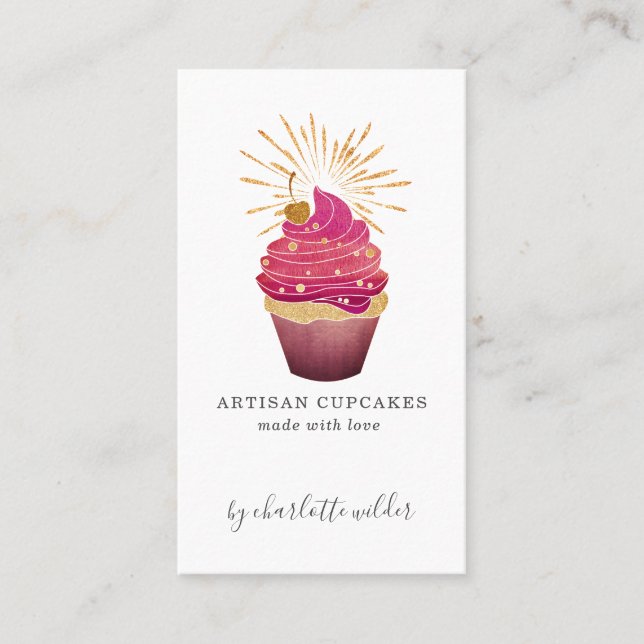 Raspberry Gold Cupcake Baker Bakery Pastry Chef  Business Card (Front)