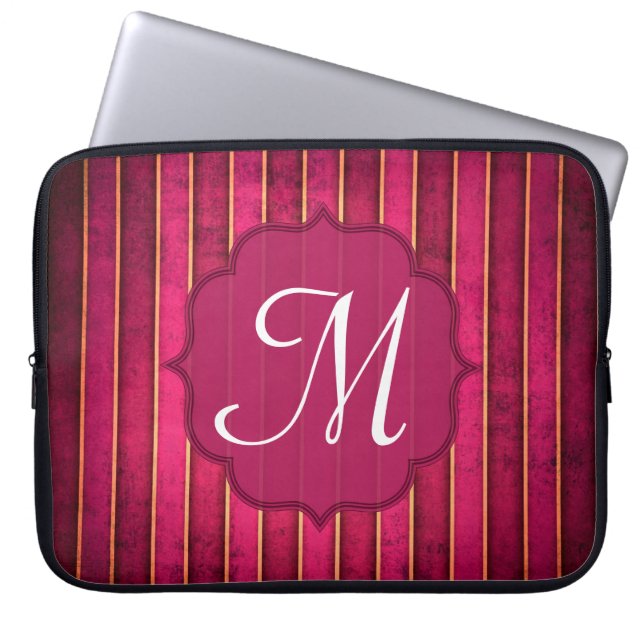 Raspberry Gold Stripe Mod Monogram 15" Laptop Case (Front)