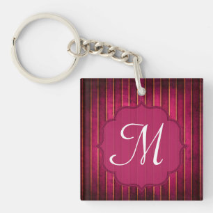 Raspberry Gold Stripe Modern Hot Pink Key Chain