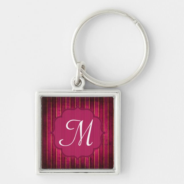 Raspberry Gold Stripe Modern Hot Pink Key Chain (Front)