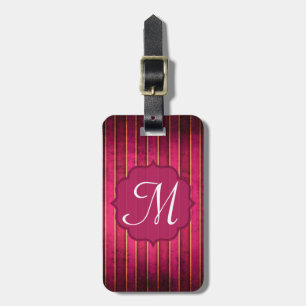 Raspberry Gold Stripe Modern Monogram Luggage Tag
