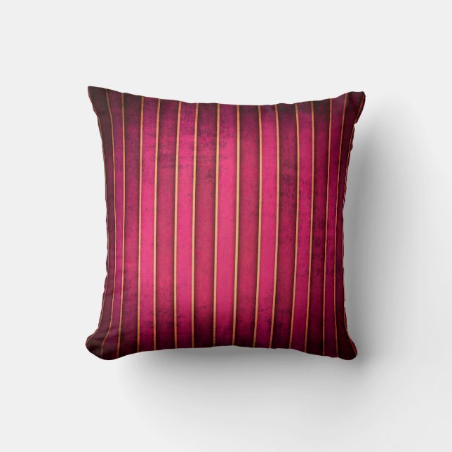 Raspberry Gold Stripe Modern Throw Couch Pillow (Front)