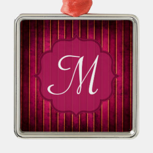 Raspberry Gold Stripe Monogram Initial Ornament