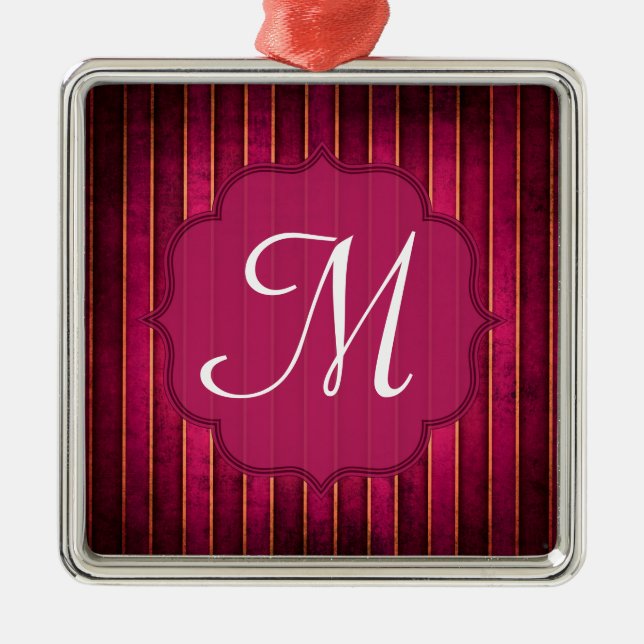 Raspberry Gold Stripe Monogram Initial Ornament (Front)