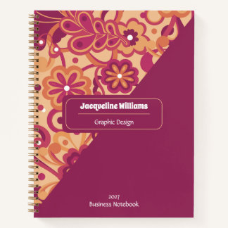 Raspberry Groovy Psychedelic 60s 70s Floral  Notebook