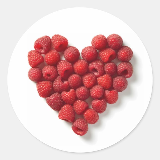 Raspberry Heart Classic Round Sticker (Front)