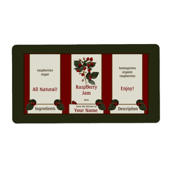 Raspberry Homemede Jam Canning Étiquette 3 (Devant)