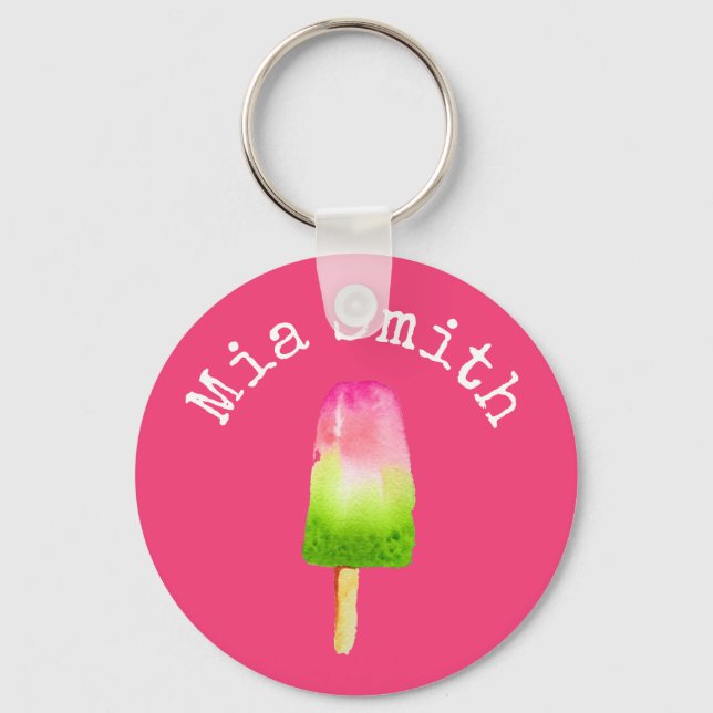 Raspberry ice-block pop art popsicle Summer Keychain (Front)