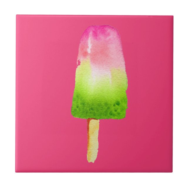 Raspberry ice-block pop art popsicle Summer Tile (Front)