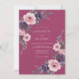 Raspberry Indigo Painted Wedding Invitation